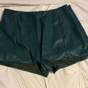 Amazon Women's Teal Faux Leather High-Waist Shorts